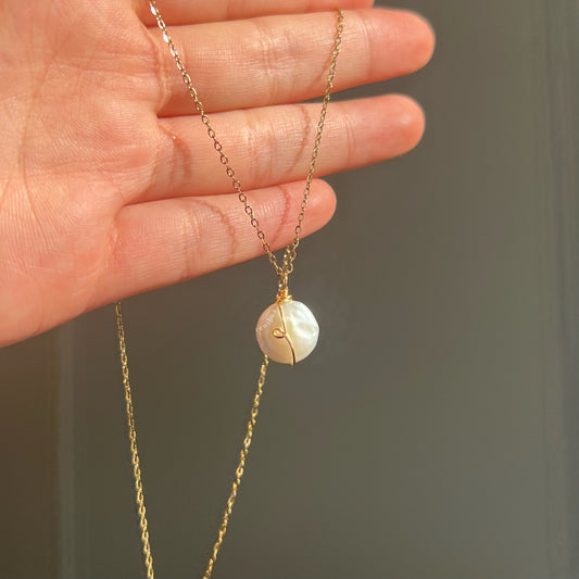 Gold Looped Circle Pearl Necklace