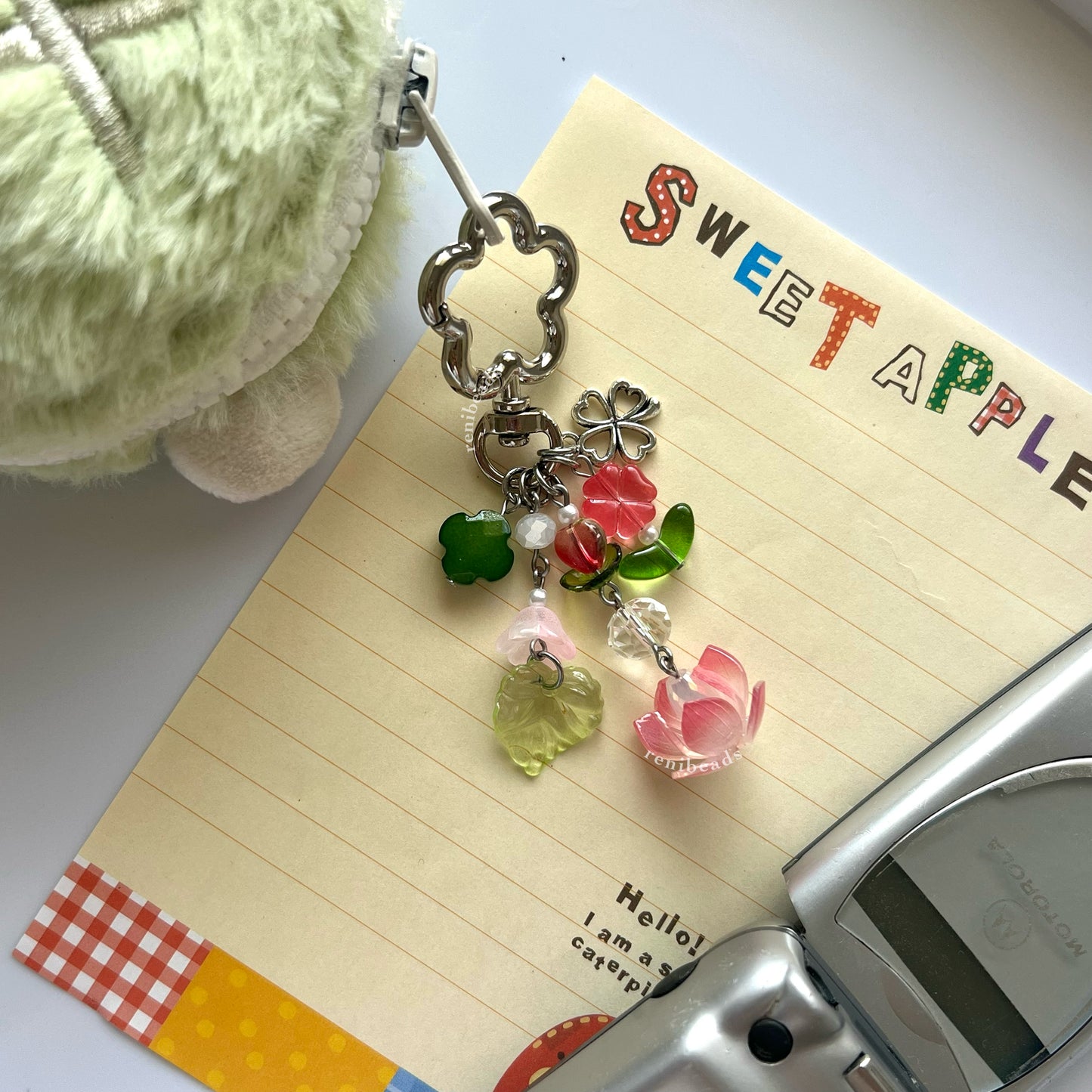 Lotus lucky flower beaded keychain